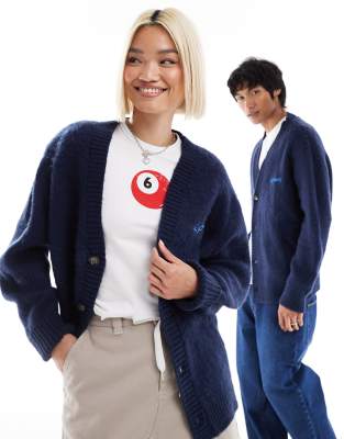 unisex cardigan in faux mohair with embroidered logo-Navy