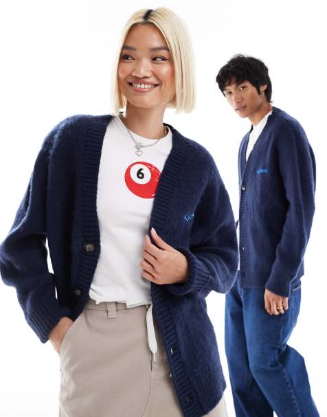 Kickers unisex cardigan in faux mohair with embroidered logo - view 1