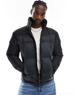 unisex contrast puffer jacket with toggles and branding-Black