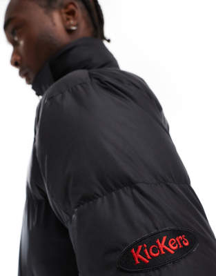 Kickers Unisex Contrast Puffer Jacket With Toggles And Branding-black In Black