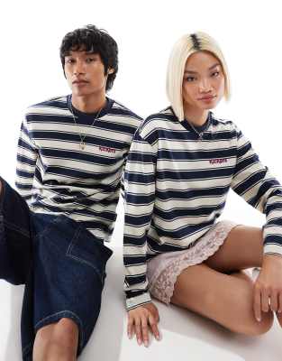 Kickers Kickers unisex crew neck sweat with embroidered logo on chest in stripe-Multi