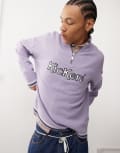[Kickers] Kickers unisex quarter zip knit jumper with applique logo in mauve-Purple M Mauve