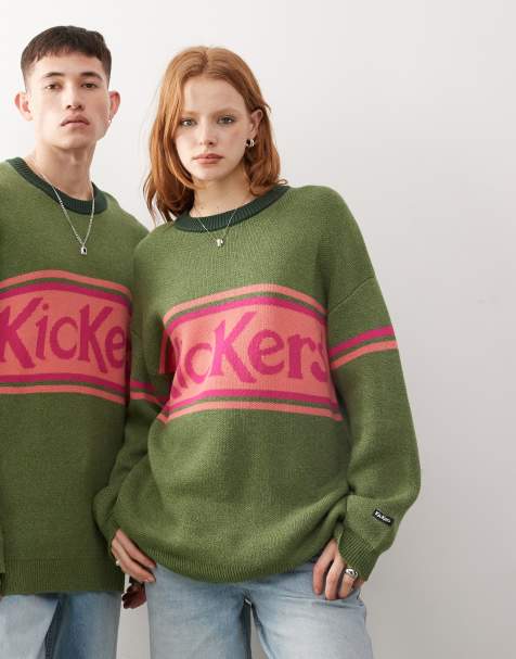 Kickers – Unisex-Strickpullover in Grün mit Oversize-Schnitt und rosa „Knickers“-Logo - view 1