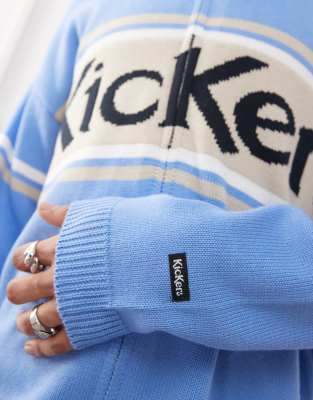 Kickers unisex zip up oversized knit cardigan in blue