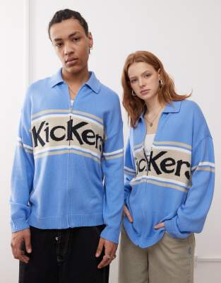 Kickers unisex zip up oversized knit cardigan in blue