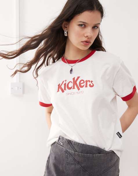 Kickers – Vit, kort t-shirt med röd "kickers" logga - view 1