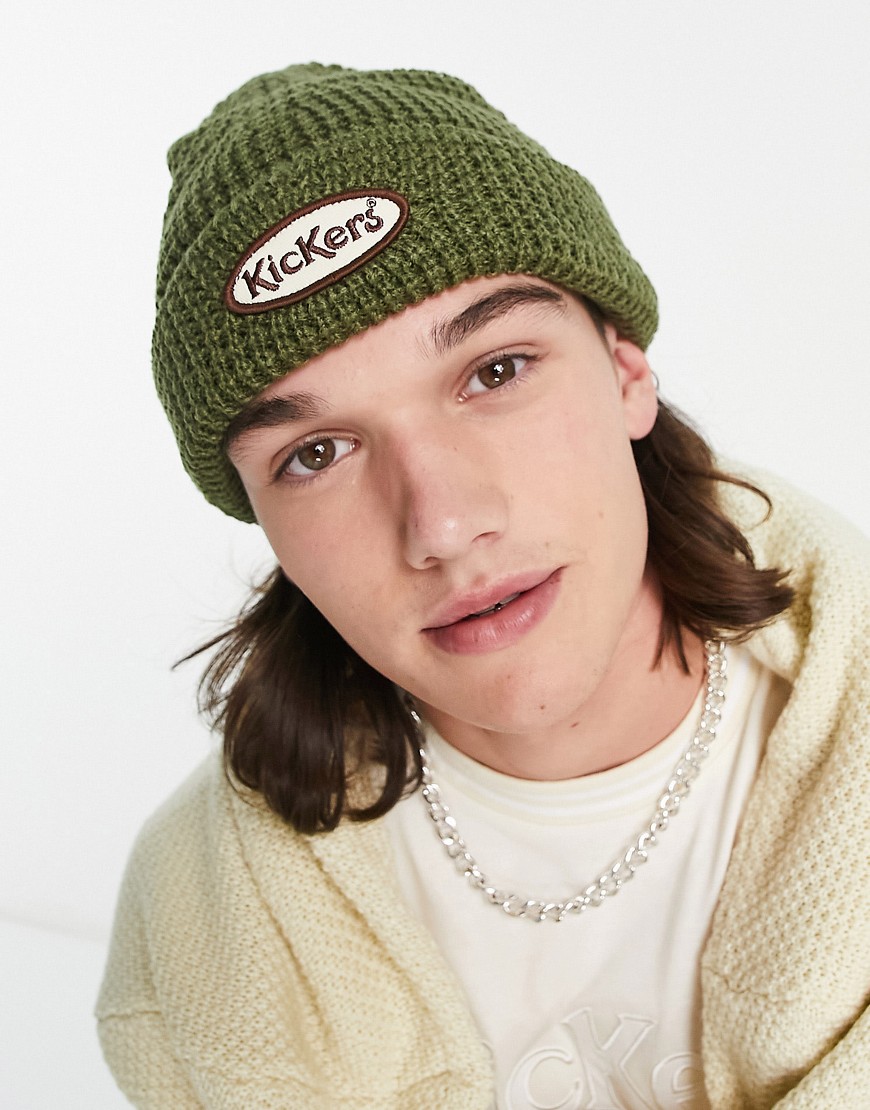 waffle beanie in green with logo embroidery