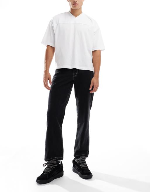 Kickers – Weite Arbeiterhose aus verwaschenem Denim mit Logostickerei