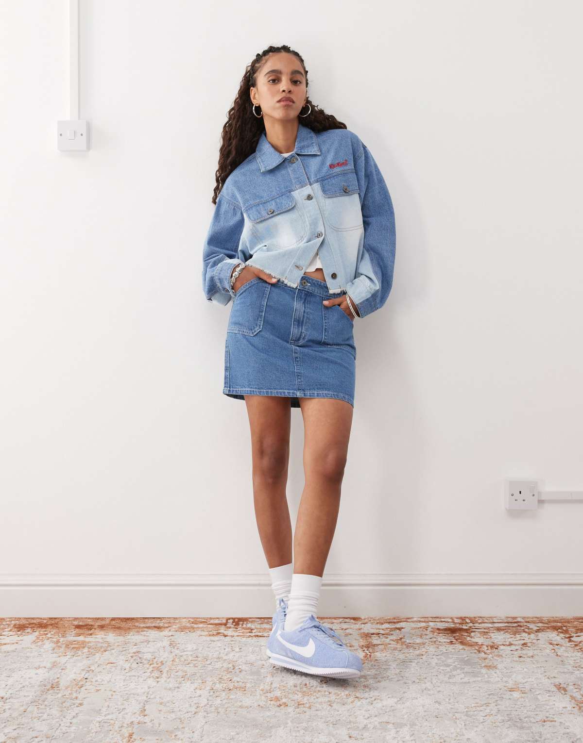 Kickers western boxy fit denim jacket in contrast denim