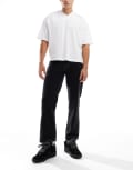 [Kickers] Kickers wide leg worker pants in washed denim with embroidered logo-Black W34 BLACK