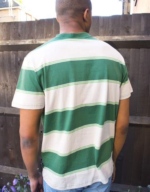 Kickers wide striped t-shirt with small logo in green