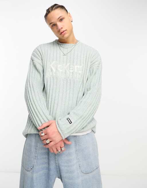 Kickers - Y2K geribbelde gebreide trui in blauw