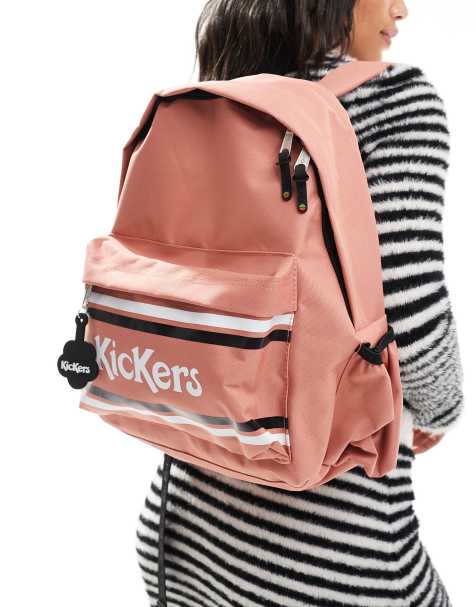 Kickers - Zaino classico rosa con tasca con logo e righe rétro - view 1