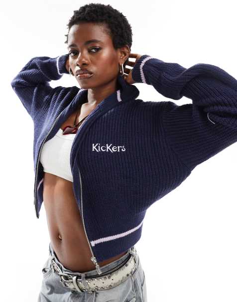 Kickers zip through cropped knit sweater with embroidered logo - view 1