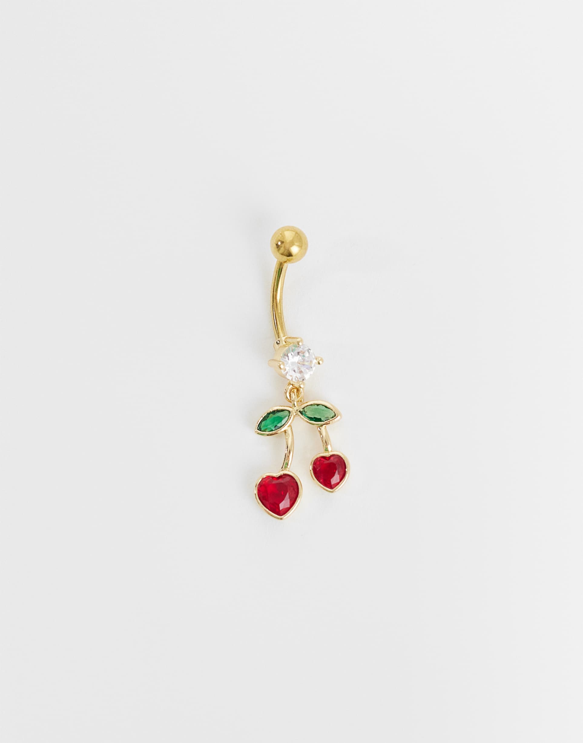 kignsley ryan gemset cherry dangley belly bar in gold plate