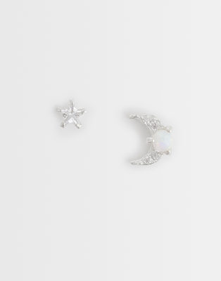 Kingsley Ryan Kignsley Ryan Irregular Gemset Star And Crescent Studs In Silver