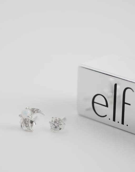Kignsley Ryan irregular gemset star and crescent studs in sterling silver, 2 of 4