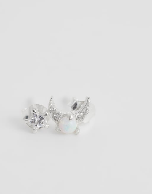Kignsley Ryan irregular gemset star and crescent studs in sterling silver, 3 of 4