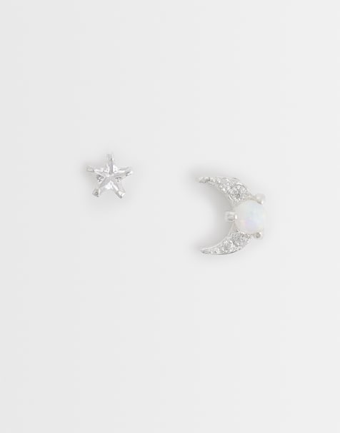 Kignsley Ryan - Orecchini a bottone a forma di stella e mezzaluna in argento sterling con gemme irregolari - view 1