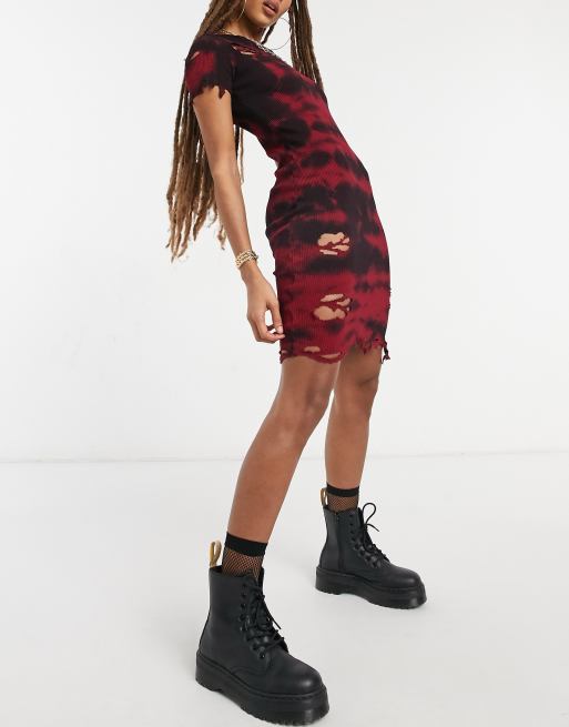 Kikiriki Geripptes Bodycon Kleid In Batikoptik Und Distressed Look Asos