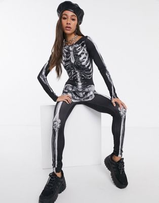 Kikiriki – Halloween – Flerfärgad skelettmönstrad catsuit