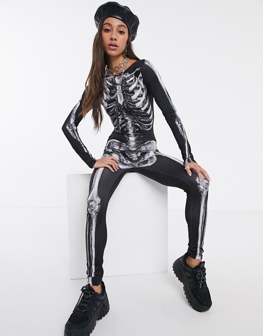 Kikiriki Halloween skeleton printed catsuit in multi