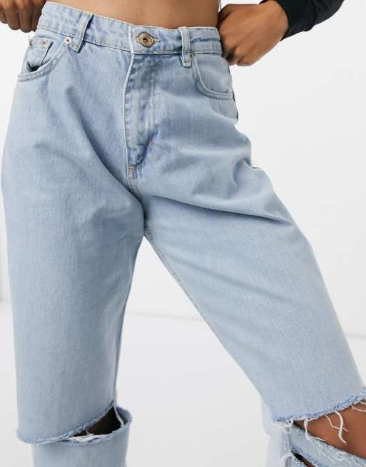 Kikiriki Zweifarbige Lassige Jeans Mit Ausgebleichter Ruckseite Und Rissen Am Knie Asos