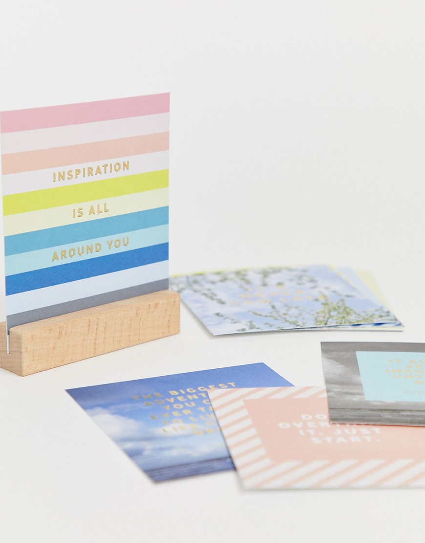 kikki.K - Carte con citazioni e supporto in legno-Multicolore