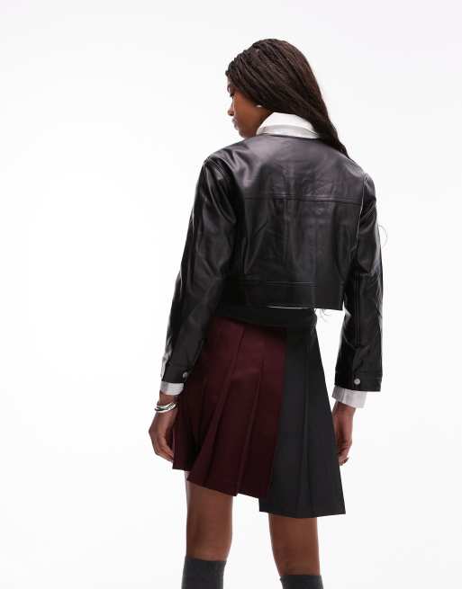 Kilt largo burdeos y gris con diseño dividido de mezcla de tejidos de ASOS DESIGN, 2 de 5