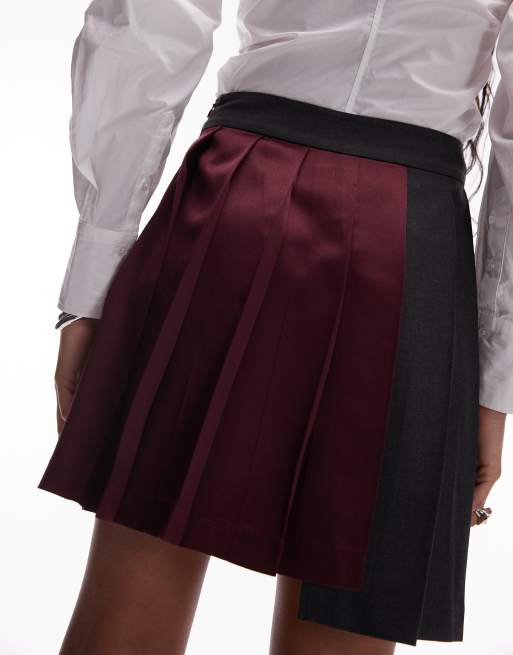 Kilt largo burdeos y gris con diseño dividido de mezcla de tejidos de ASOS DESIGN, 5 de 5