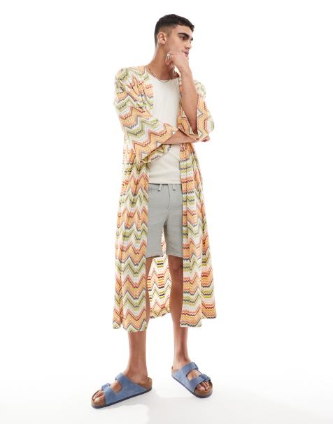 Kimono a rayas color melocotón y verde lima de croché de ASOS DESIGN - view 1