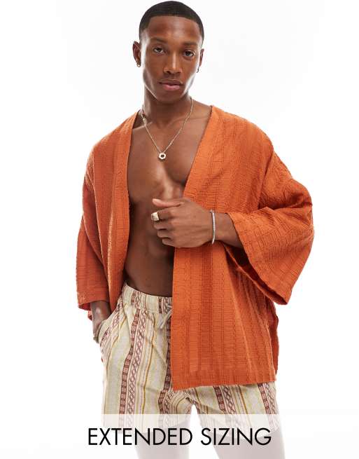 Kimono color óxido de corte cuadrado de algodón texturizado de ASOS DESIGN
