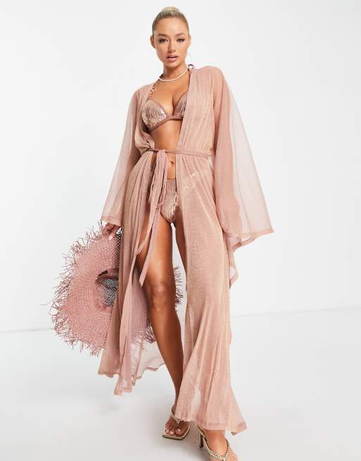 Kimono color rubor dorado de punto metalizado Summer Nights de Ann Summers