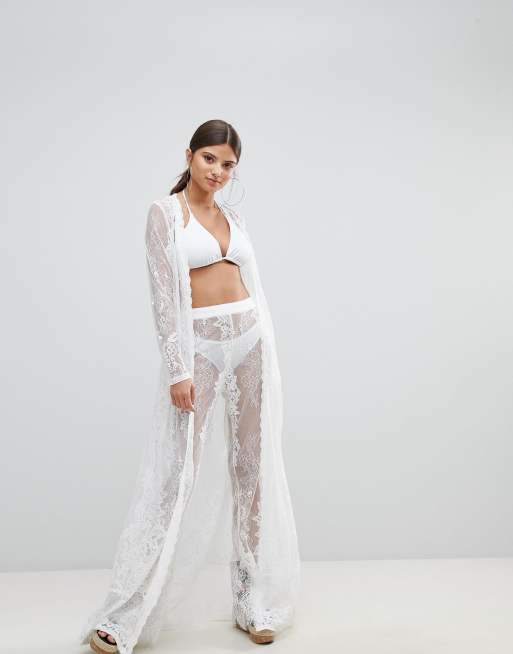 Conjunto con kimono y pantalones de playa de encaje de Missguided Premium, 2 de 3
