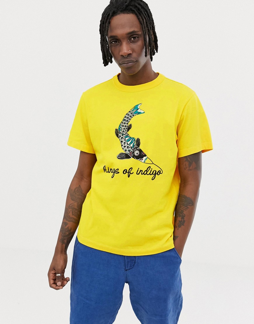 Kings of Indigo - Darius - T-shirt met karperlogo en ronde hals in geel