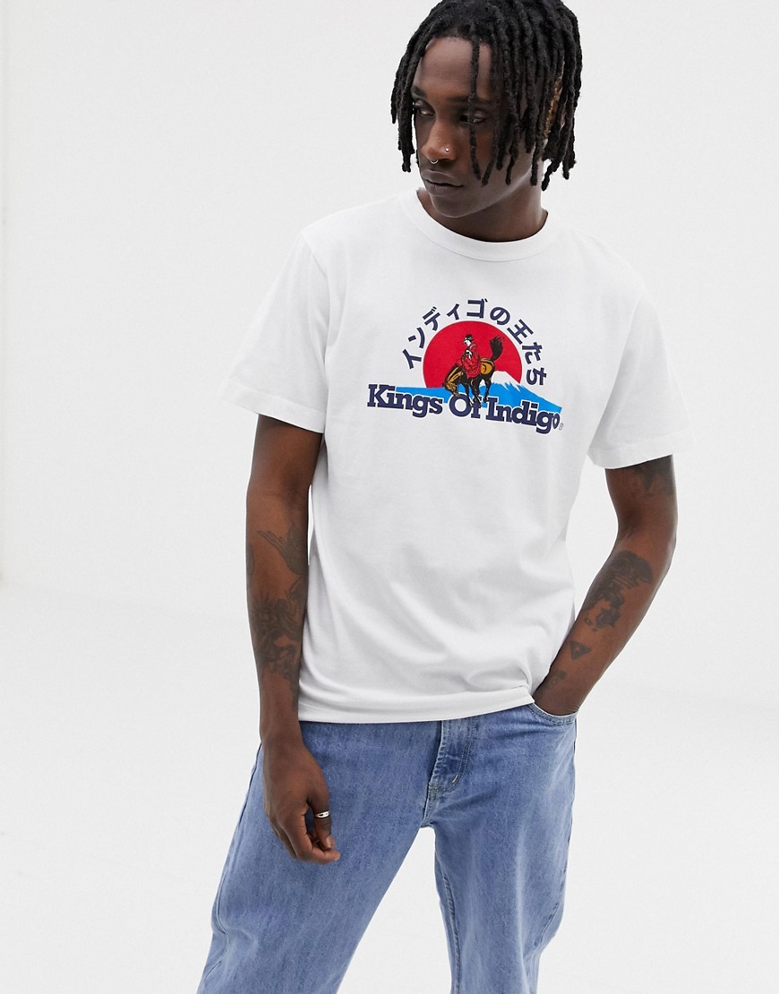 Kings of Indigo - Darius - T-shirt met ronde hals en groot logo in wit