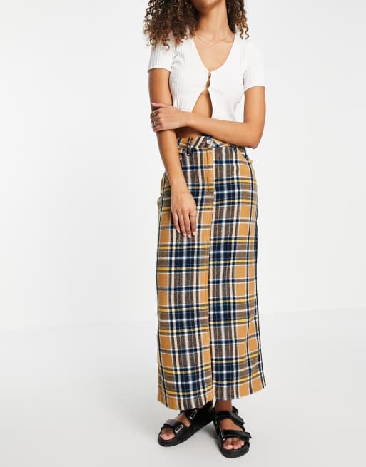 Kings of Indigo flannel check midi skirt