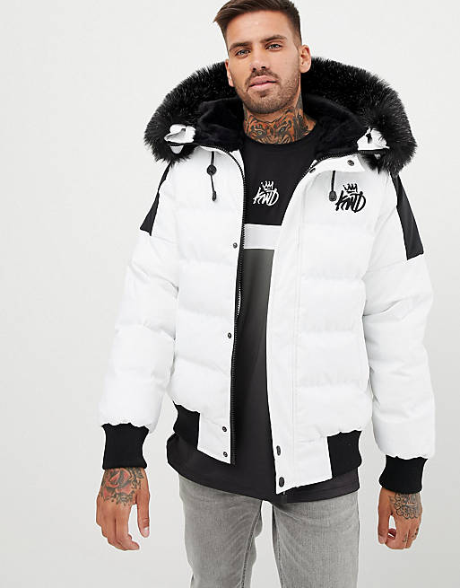 Kings Will Dream Puffer Bomber Jacket In White With Detachable Faux Fur ...