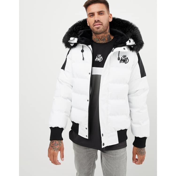 Kings Will Dream puffer bomber jacket In white with detachable faux fur