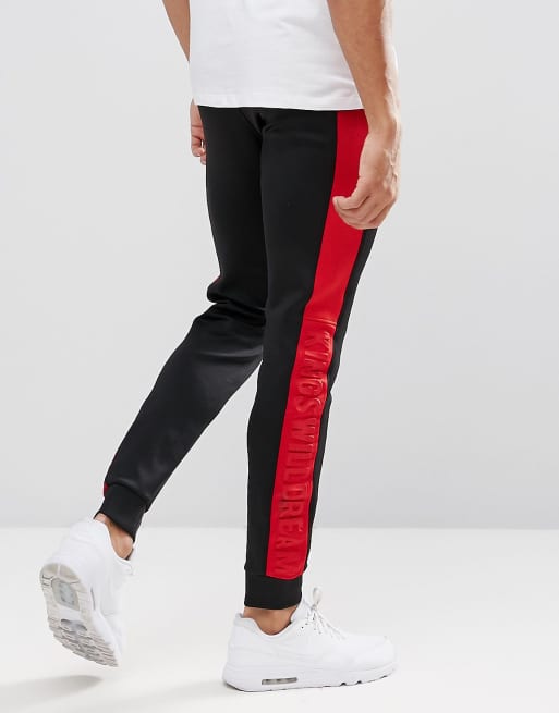 Mens black joggers with red stripe online