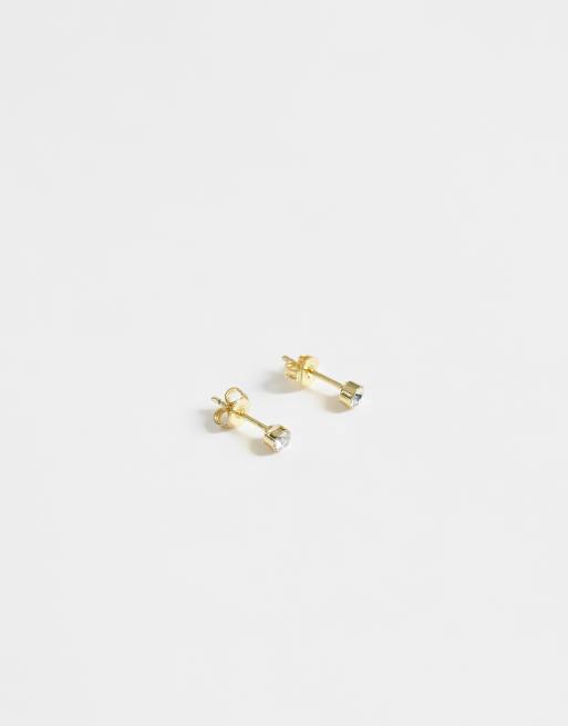 Kingsley Rayn 4 mm Ohrstecker mit Steinbesatz in runder Form, 14-karätig vergoldet, 2 von 4