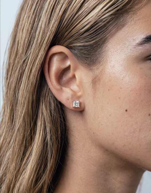 Kingsley Rayn 6mm gemset square stud earrings in 14ct gold plated, 2 of 5