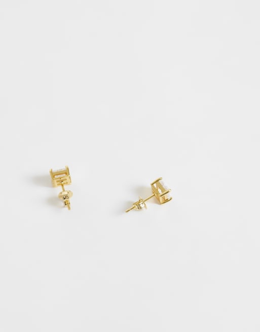 Kingsley Rayn 6mm gemset square stud earrings in 14ct gold plated, 4 of 5