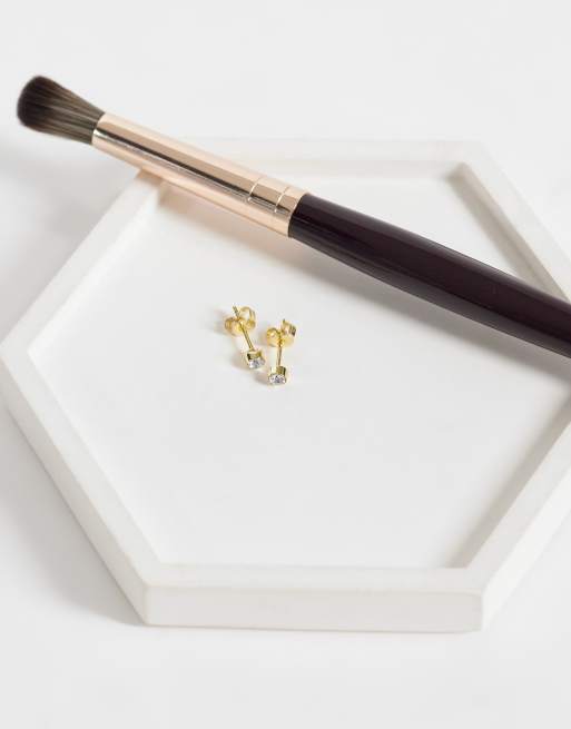 Kingsley Rayn boucles d'oreilles puces rondes 4 mm serties de pierres plaqué or 14 carats, 3 de 4