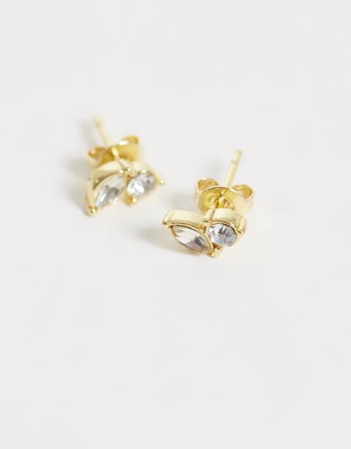 Kingsley Rayn gem set petal & round stud earrings in 14ct gold plated, 2 of 4