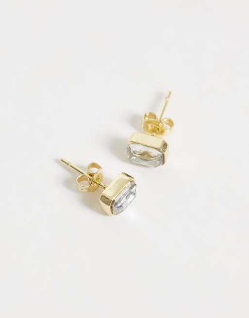 Kingsley Rayn gemset rectangle stud earrings in 14ct gold plated, 2 of 3