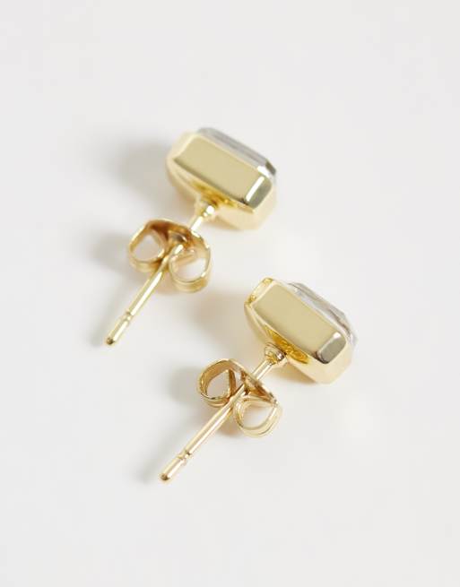 Kingsley Rayn gemset rectangle stud earrings in 14ct gold plated, 3 of 3