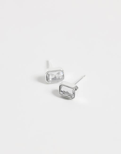 Kingsley Rayn gemset rectangle stud earrings in silver plated, 2 of 3