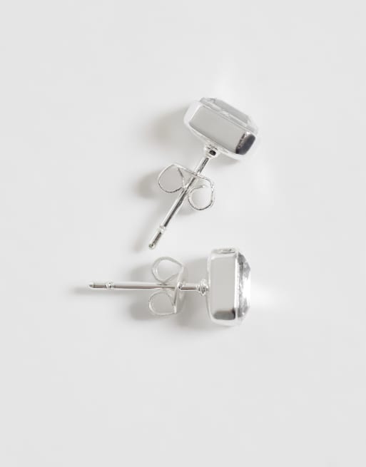 Kingsley Rayn gemset rectangle stud earrings in silver plated, 3 of 3