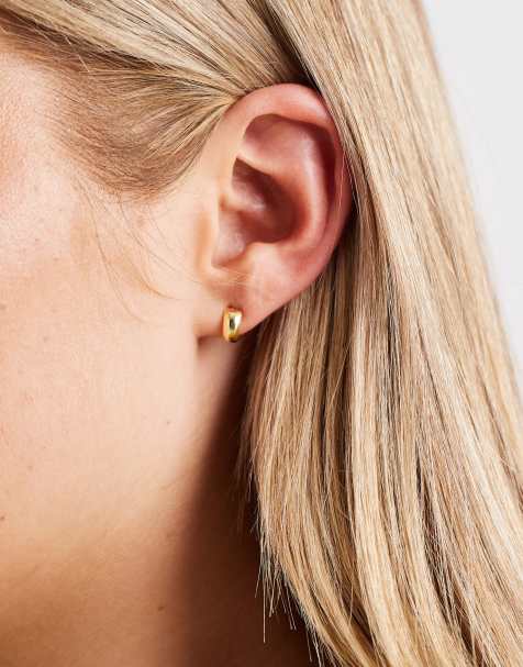 Kingsley Ryan 10mm chunky rounded hoop earrings in gold - view 1